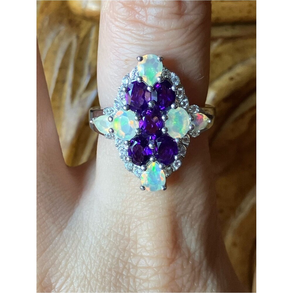 African Amethyst Ethiopian Opal Ring Size 8